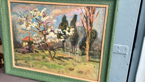 Spring Landscape. Gouache On Craft Paper Signed And Dated 1935