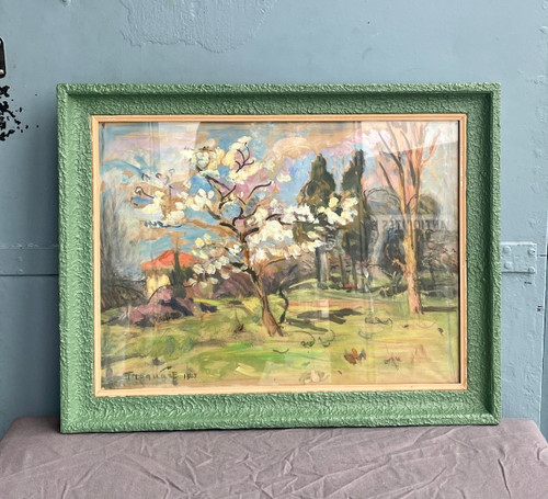 Spring Landscape. Gouache On Craft Paper Signed And Dated 1935