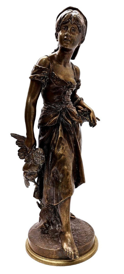 Jungbauern-Bronze außer Konkurrenz mit Goldpatina aus dem 19. Jahrhundert von Mathurin Moreau