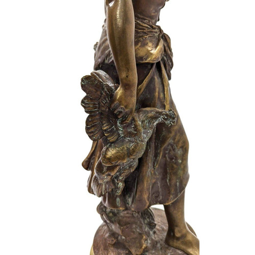 Jungbauern-Bronze außer Konkurrenz mit Goldpatina aus dem 19. Jahrhundert von Mathurin Moreau