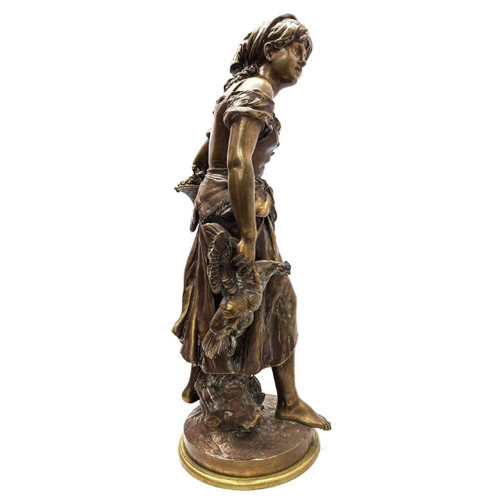 Jungbauern-Bronze außer Konkurrenz mit Goldpatina aus dem 19. Jahrhundert von Mathurin Moreau