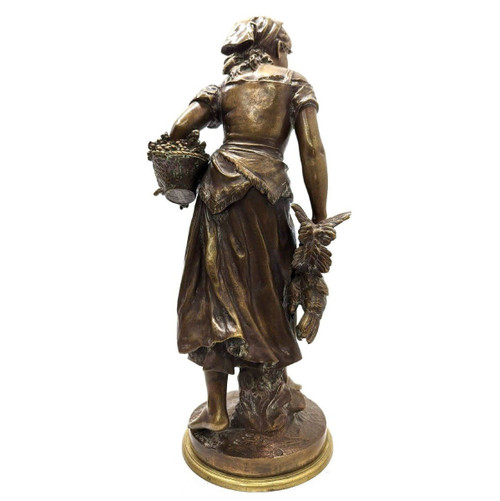Jungbauern-Bronze außer Konkurrenz mit Goldpatina aus dem 19. Jahrhundert von Mathurin Moreau