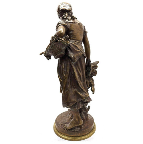 Jungbauern-Bronze außer Konkurrenz mit Goldpatina aus dem 19. Jahrhundert von Mathurin Moreau