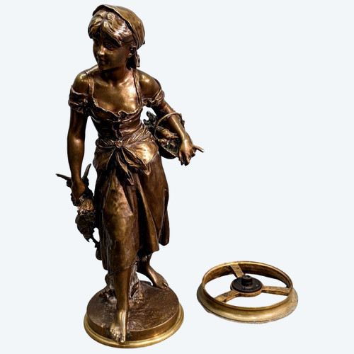 Young Peasant Bronze Out Of Competition With XIXth Gold Patina By Mathurin Moreau