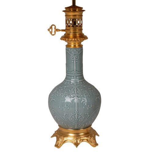 Coppia di lampade in porcellana celeste e bronzo, 1880 circa, LS5543798A
