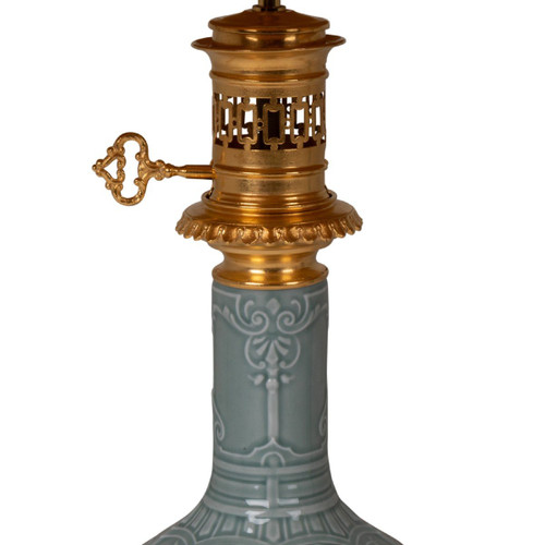 Coppia di lampade in porcellana celeste e bronzo, 1880 circa, LS5543798A