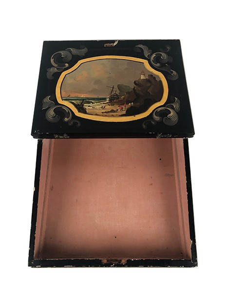 Schreibkasten aus ebonisiertem Holz, verziert mit Blumen und Burgauté-Dokumentenhalter, Napoleon III