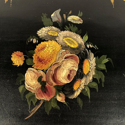 Schreibkasten aus ebonisiertem Holz, verziert mit Blumen und Burgauté-Dokumentenhalter, Napoleon III