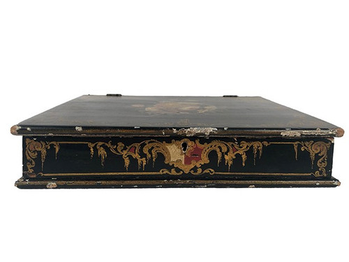 Schreibkasten aus ebonisiertem Holz, verziert mit Blumen und Burgauté-Dokumentenhalter, Napoleon III