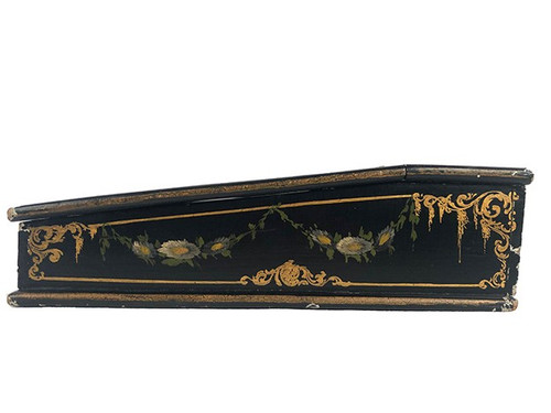Schreibkasten aus ebonisiertem Holz, verziert mit Blumen und Burgauté-Dokumentenhalter, Napoleon III