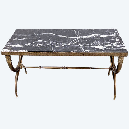 Table Basse  1940 En Bronze Dessus Marbre