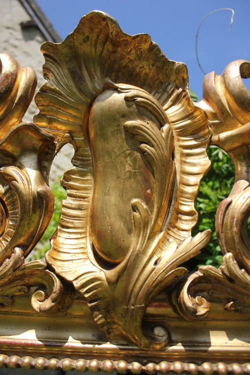 Très Grand Miroir Ancien à Poser Au Sol, Feuille d'Or, Glace Mercure, 135 X 213 Cm