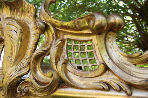 Très Grand Miroir Ancien à Poser Au Sol, Feuille d'Or, Glace Mercure, 135 X 213 Cm