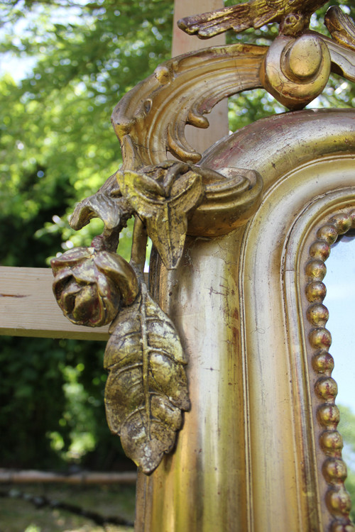 Très Grand Miroir Ancien à Poser Au Sol, Feuille d'Or, Glace Mercure, 135 X 213 Cm