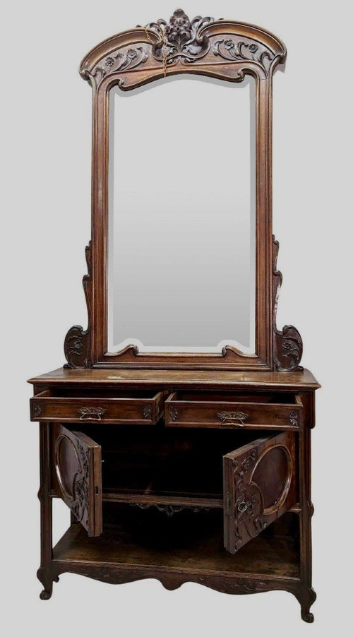 Art Nouveau Dessert In Walnut And Its Ice Cream Period 1900 In "noodle" Style