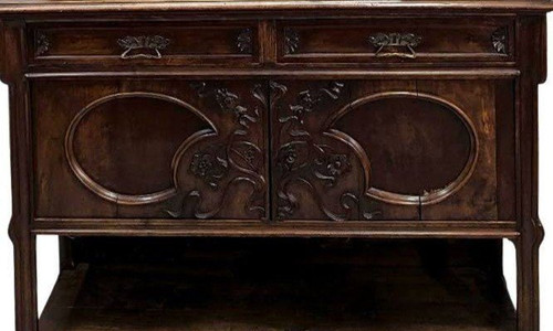 Art Nouveau Dessert In Walnut And Its Ice Cream Period 1900 In "noodle" Style