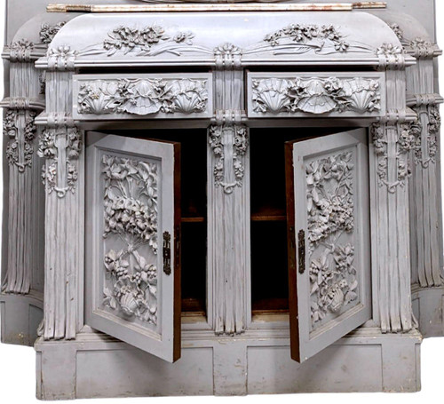 Spektakuläres, geschnitztes, lackiertes Jugendstil-Sideboard aus der Zeit um 1900