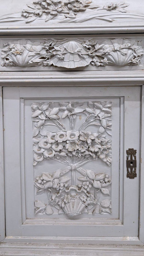 Spektakuläres, geschnitztes, lackiertes Jugendstil-Sideboard aus der Zeit um 1900
