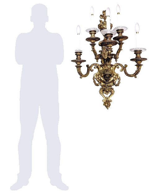 Spectaculaire Paire d'Appliques Bronze Doré Têtes De Nubiens Style Louis XIV  Nap III