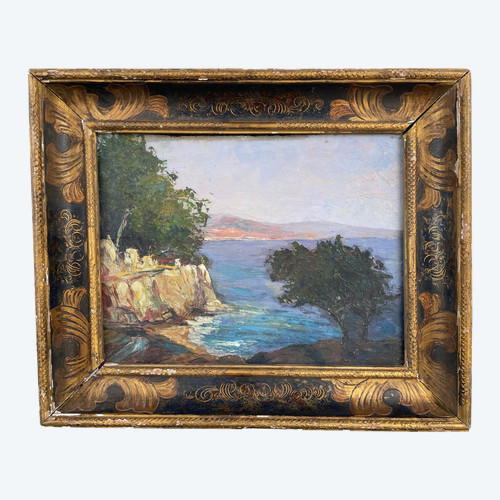 René Etienne - Dintorni Di Saintes Maries De La Mer Olio Su Pannello Mare