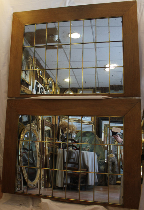 Pair Of Design Mirrors From The "50s", Canopy-Style Mounting On Oak Frame 90 X 126 Cm