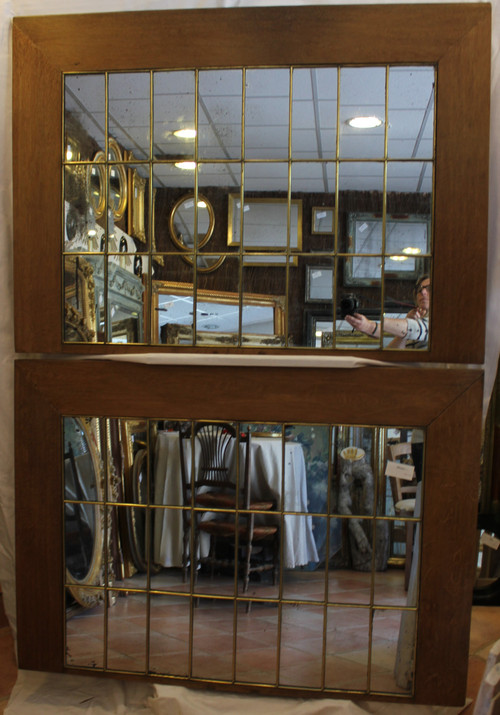 Pair Of Design Mirrors From The "50s", Canopy-Style Mounting On Oak Frame 90 X 126 Cm