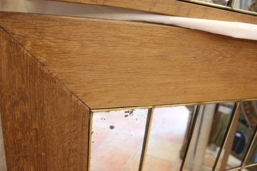 Pair Of Design Mirrors From The "50s", Canopy-Style Mounting On Oak Frame 90 X 126 Cm