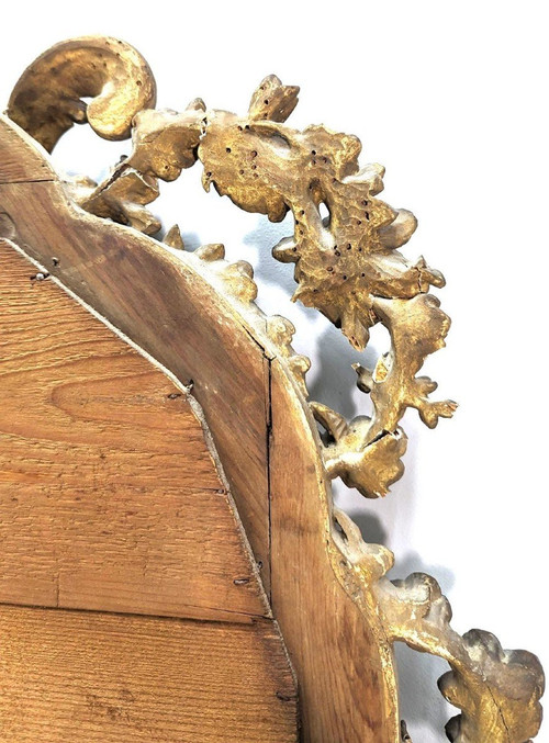 Large Mirror In Golden Wood, Napoleon III Period Gilding With Gold Leaf