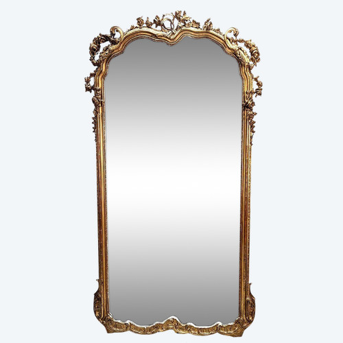 Large Mirror In Golden Wood, Napoleon III Period Gilding With Gold Leaf