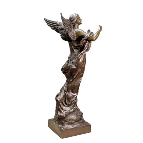 "ispirazione" Grande bronzo di giovane donna alata di Pierre Etienne Daniel Campagne.