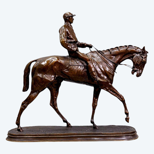 Jockey Winner Of The Derby By Pierre-jules Mène (1810-1879) Bronze With Bronze Patina