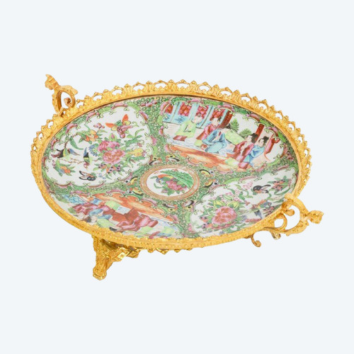 Assiette En Porcelaine De Canton Et Bronze, Circa 1880