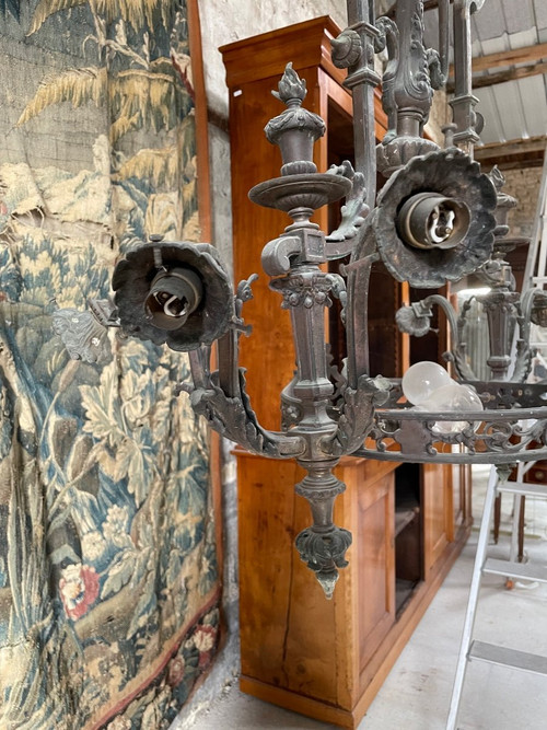 Billardtisch-Kronleuchter Aus Bronze