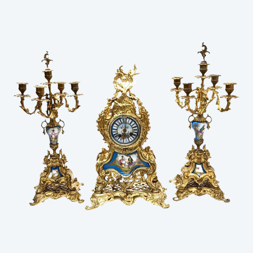 Garniture Bronze Napoléon III Plaque Porcelaine XIXème