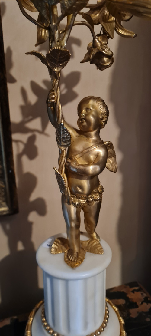 Camino in marmo e bronzo in stile Luigi XVI