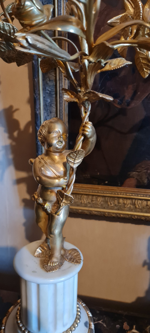 Camino in marmo e bronzo in stile Luigi XVI