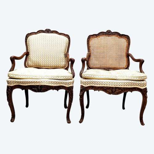 Pair Of Armchairs A La Reine Stamped De Cresson XVIIIth Century,