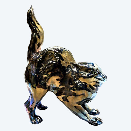 Ruffled Cat In Iridescent Earthenware Sulfide Eyes