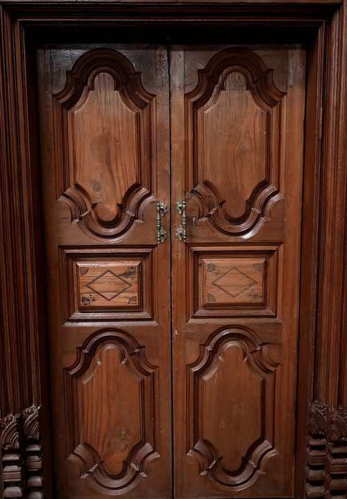 Rare Porte Indiane in Teak, stile Luigi XIV, Pondicherry - XIX secolo