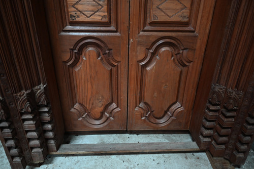 Rare Porte Indiane in Teak, stile Luigi XIV, Pondicherry - XIX secolo