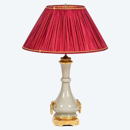 Lamp In Bronze And Celadon Porcelain, Circa 1880