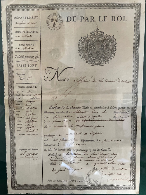 Luigi XVIII, 1822, Periodo di Restauro, Passaporto della città di Mulcent Yvelines 78, Datato 14 maggio 1822