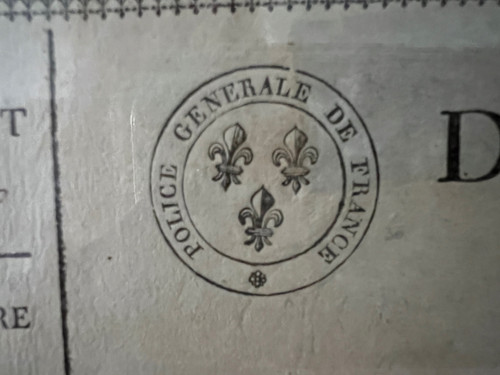 Luigi XVIII, 1822, Periodo di Restauro, Passaporto della città di Mulcent Yvelines 78, Datato 14 maggio 1822
