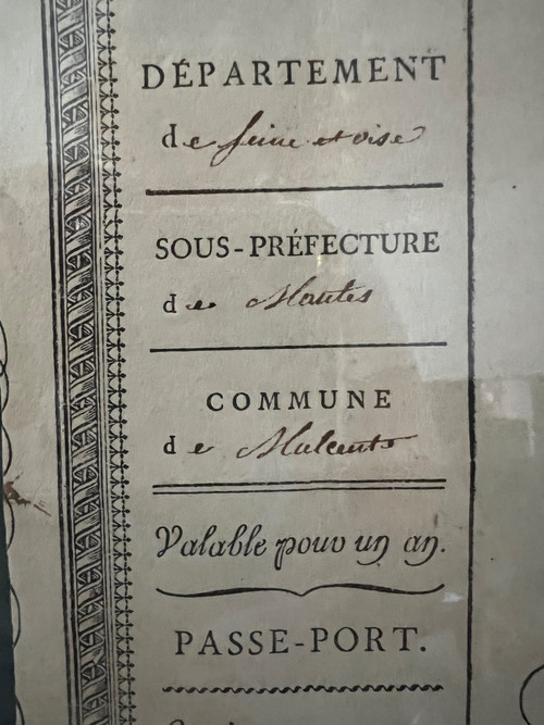 Luigi XVIII, 1822, Periodo di Restauro, Passaporto della città di Mulcent Yvelines 78, Datato 14 maggio 1822