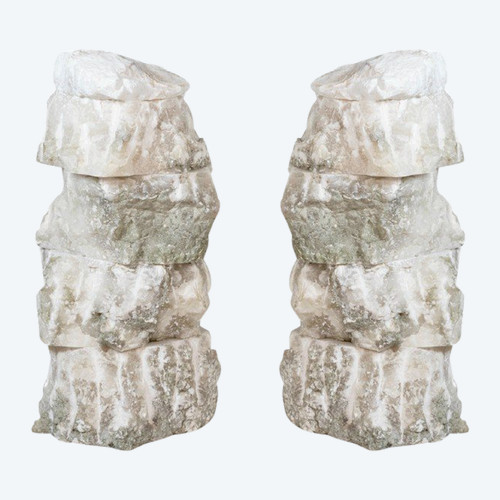 Paire De Lampes En Albâtre, Travail Contemporain, LS54051756B