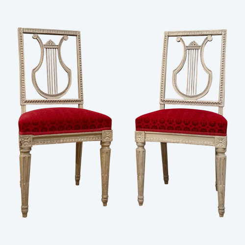 Pair Of Louis XVI Period Chairs In Lacquered Wood Around 1770