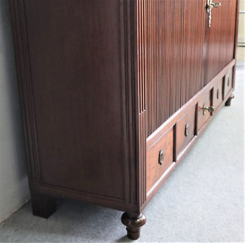 Großer Aktenschrank mit Vorhängen, Mahagoni, Marmorplatte, Louis XVI-Zeit