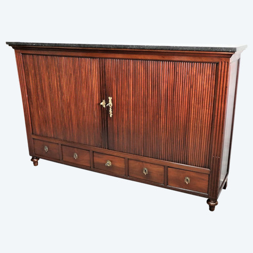 Großer Aktenschrank mit Vorhängen, Mahagoni, Marmorplatte, Louis XVI-Zeit