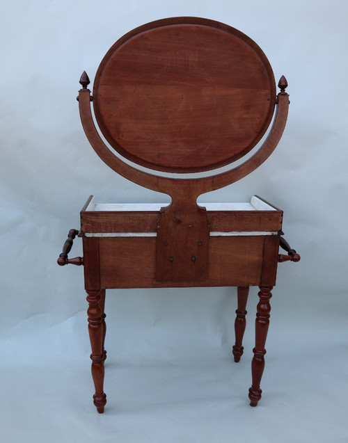 Coiffeuse à Psyché, Table De Toilette En Acajou Et Placage d'Acajou Flammé, XIXeme Siècle