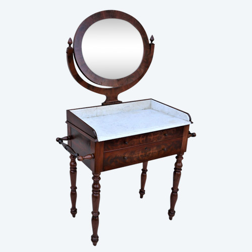 Coiffeuse à Psyché, Table De Toilette En Acajou Et Placage d'Acajou Flammé, XIXeme Siècle
